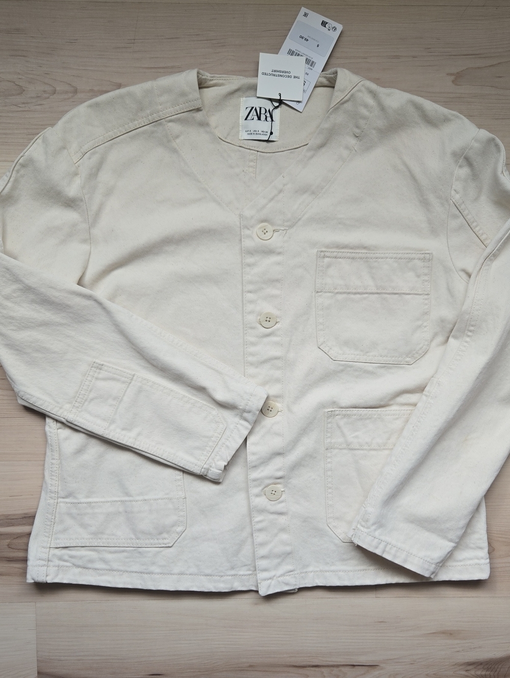 NWT Zara The Deconstructed Overshirt, Cream, Size Small